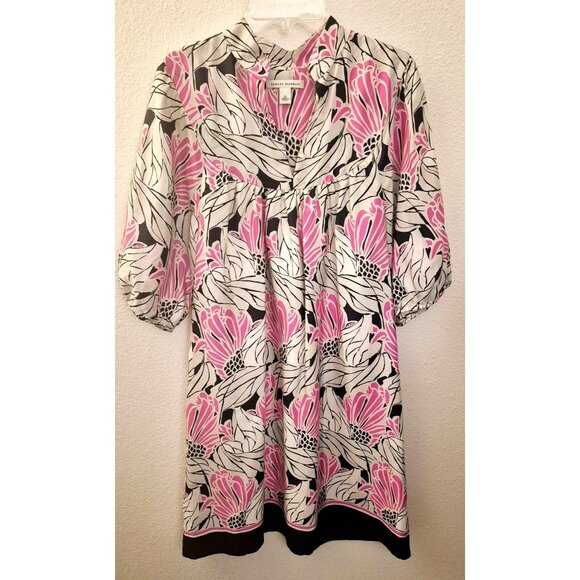 Banana Republic 100% Silk Printed Puff Sleeve Relaxed Fit Shift Dress Sz M EUC - Picture 1 of 7